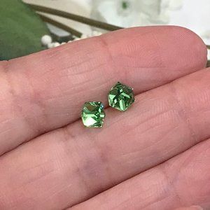 Peridot Color Cube Swarovski Crystal Earrings